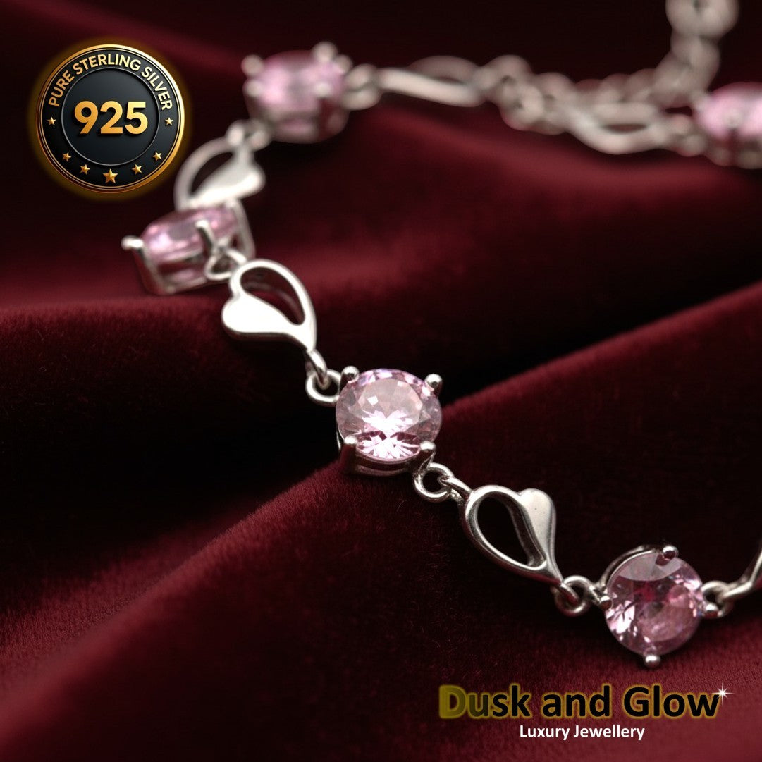 Women Heart Charm Bracelet 925 Sterling Silver CZ Crystal Stone Ladies Gift UK4