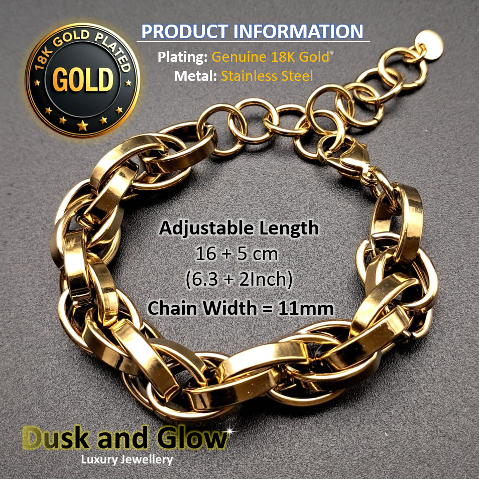 18ct Gold Over Steel Belcher Bracelet Heavy Chucky Chain Link Designer NEW UK3