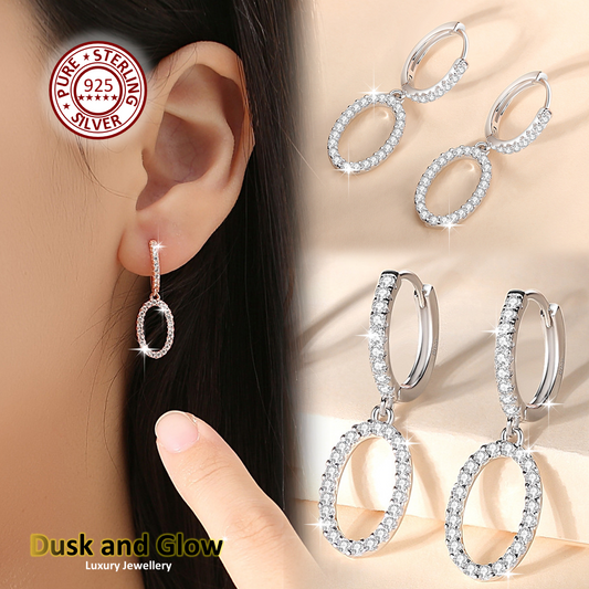 Women Drop Hoop Earrings Solid 925 Sterling Silver CZ Ladies Girls Gift UK NEW0