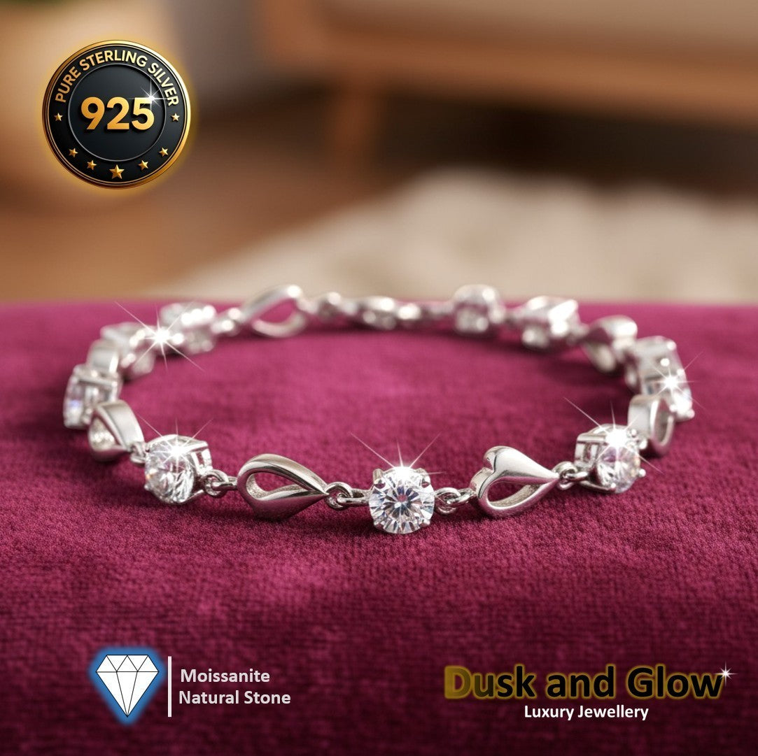 Moissanite Natural Stone Charm Bracelet 925 Sterling Silver Women Ladies Gift UK0