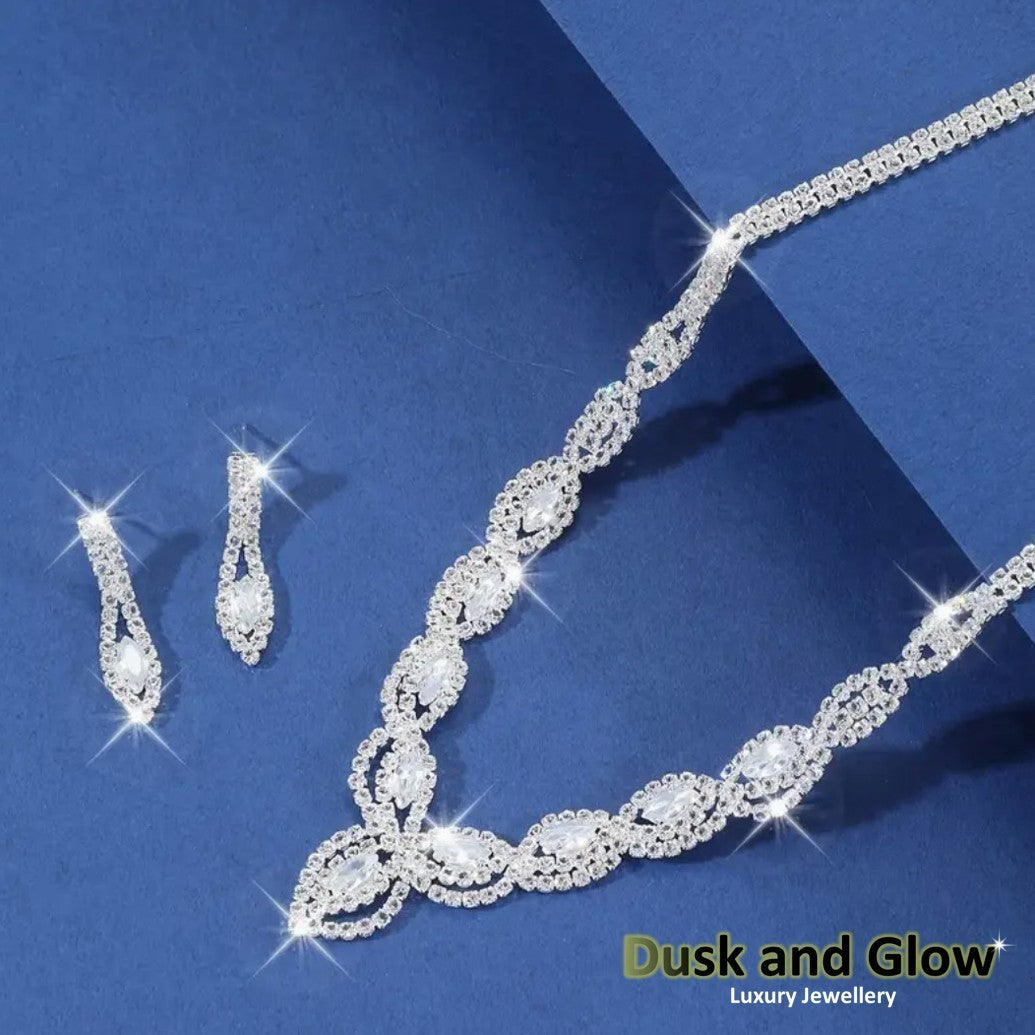 UK Women Ladies Fashion Silver Jewelry Necklace Drop Earrings Set Wedding Gift2