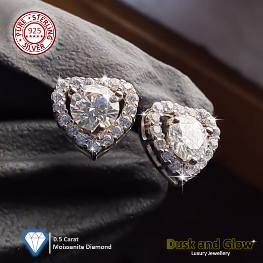 0.5 Carat Moissanite Stone Heart Stud Earrings Solid 925 Sterling Silver Gift UK0