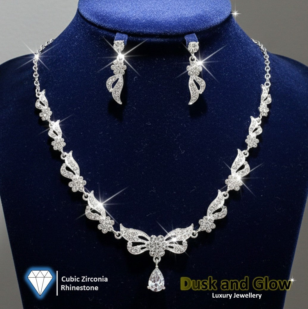 UK Women Ladies Fashion Silver Jewelry Necklace Drop Earrings Set Wedding Gift1