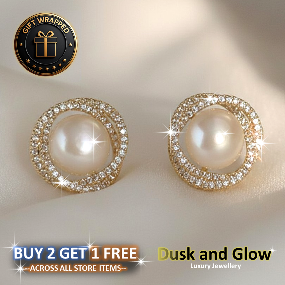 Faux Stone Pearl Stud Earrings Cubic Zirconia Women Ladies Jewellery Gift UK NEW0