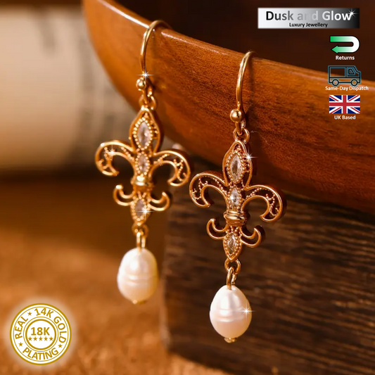 Vintage Bohemian Luxury Drop Earrings Freshwater Pearls 14K Gold Dipped UK NEW0