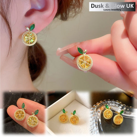 Womens Orange Stud Earrings Fruit Luxury Cute Ladies Girls Jewellery Gift UK NEW0
