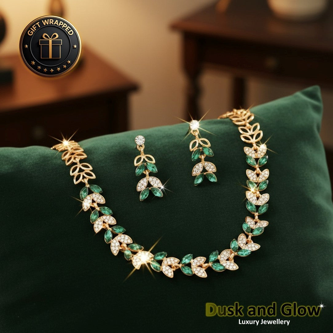 Women Fashion Gold Jewellery Gift Set CZ Gem Necklace Drop Earrings Wedding UK3