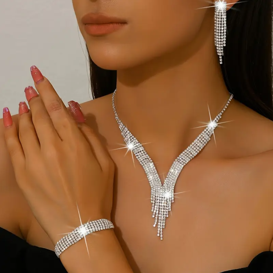UK Women Ladies Gold Fashion Jewelry Gift Set Necklace Braclet Drop Earrings NEW2
