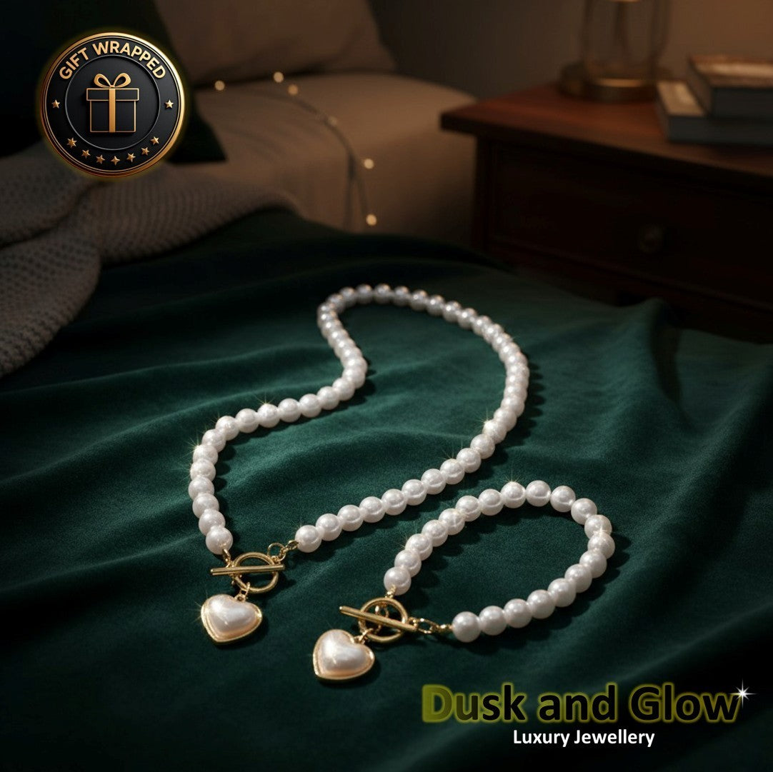 Faux Pearl Jewellery Gift Set Necklace Bracelet Women Ladies Wedding Gift NEW UK4