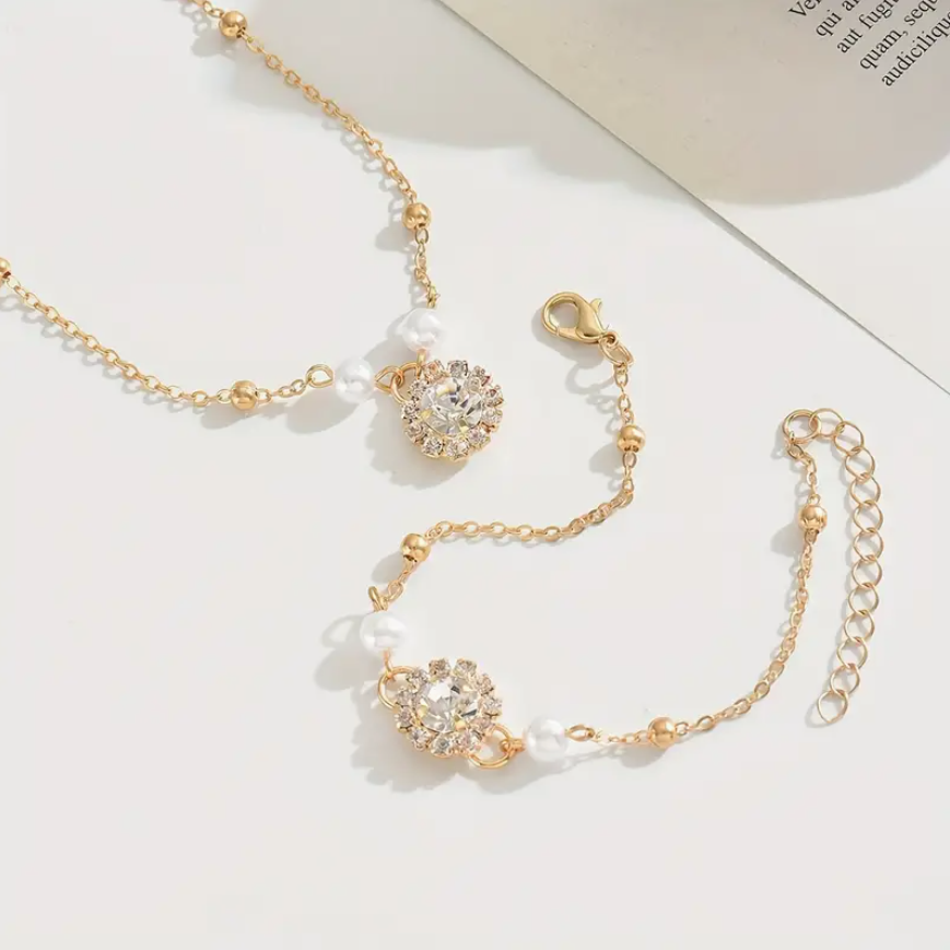 UK Women Ladies Faux Pearl Fashion Jewelry Gift Set Necklace Bracelet NEW4