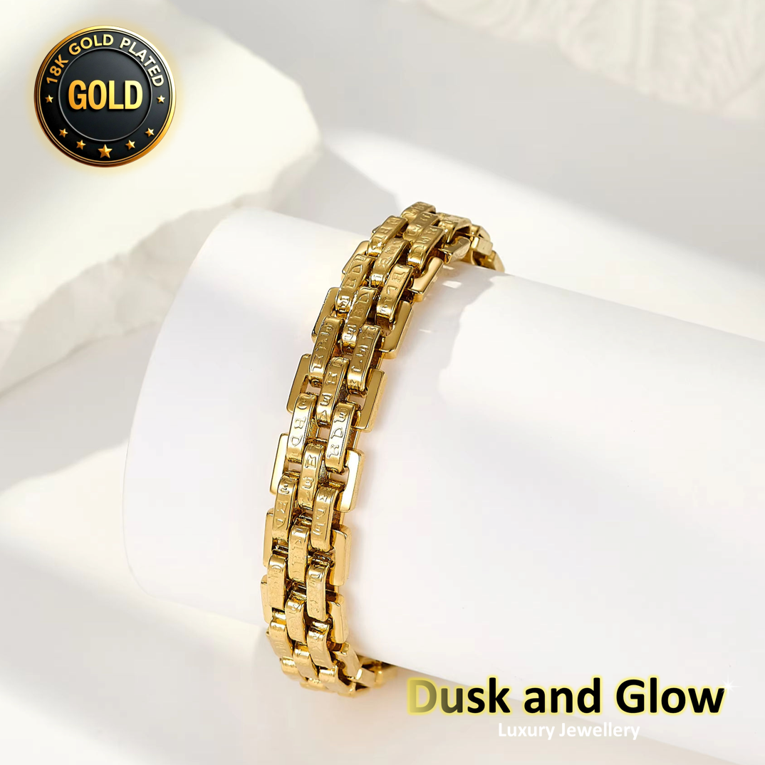 Luxury Gold Blecher Bracelet Heavy Chucky Chain 18ct Plated Women Men Gift 22CM2