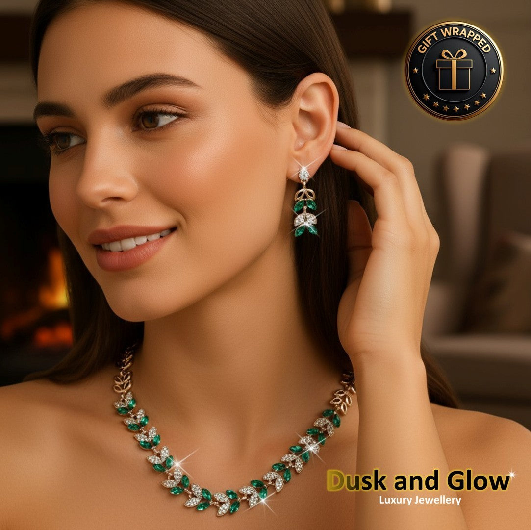 Women Fashion Gold Jewellery Gift Set CZ Gem Necklace Drop Earrings Wedding UK1