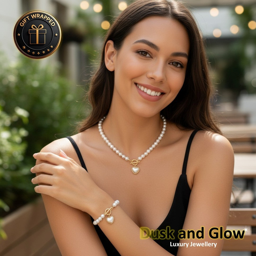 Faux Pearl Jewellery Gift Set Necklace Bracelet Women Ladies Wedding Gift NEW UK2