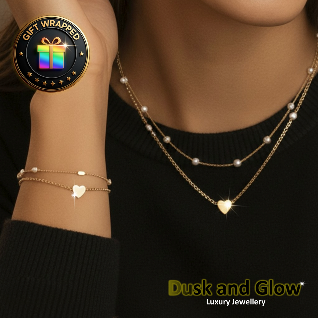 Women Ladies Gold Jewellery Set Necklace Bracelet Fashion Girls Gift UK NEW0