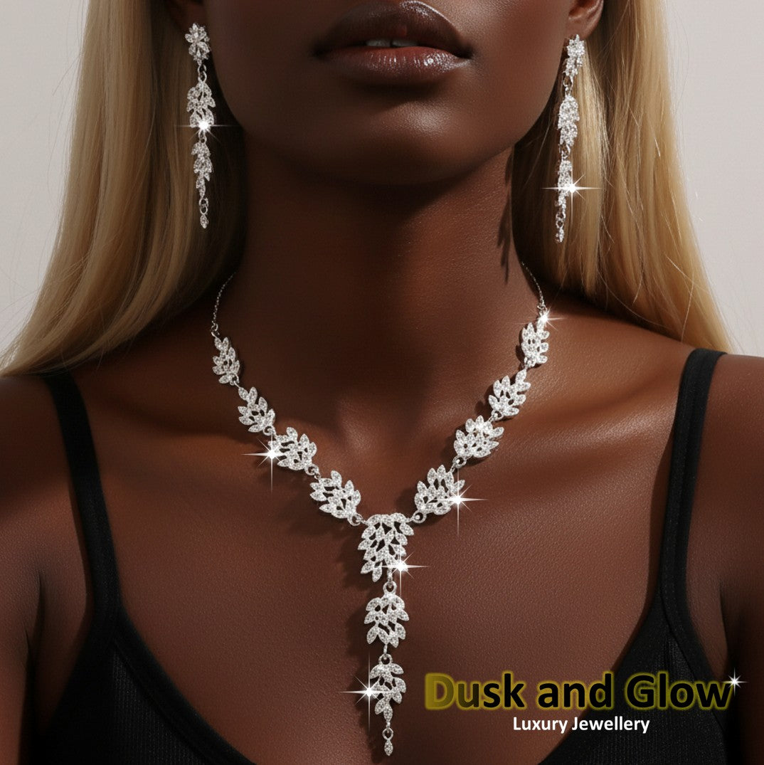 Beautiful Gold Jewellery Set Necklace Drop Earrings Wedding Gift UK NEW
