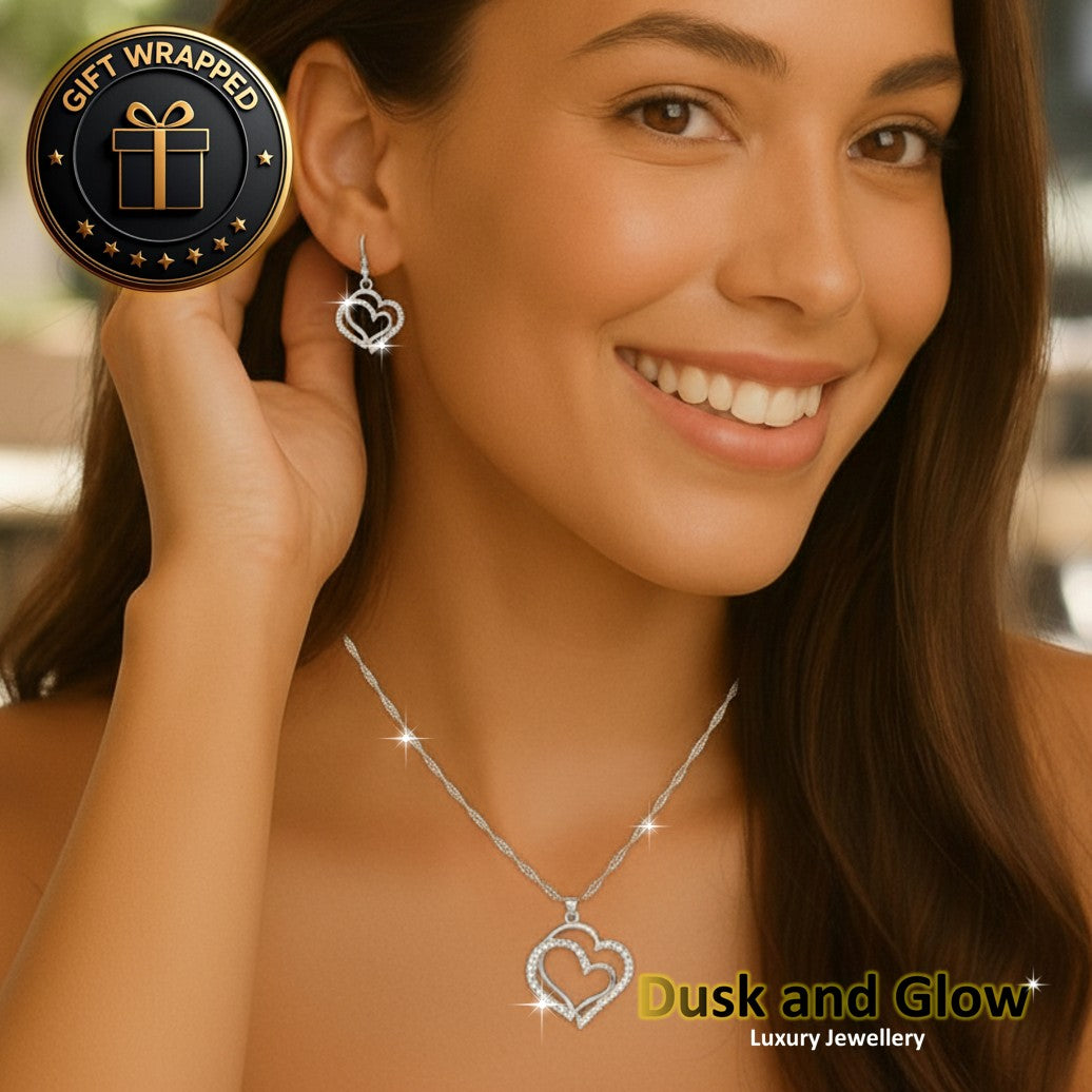 Womens Beasutiful Heart Pendant Silver Jewellery Set