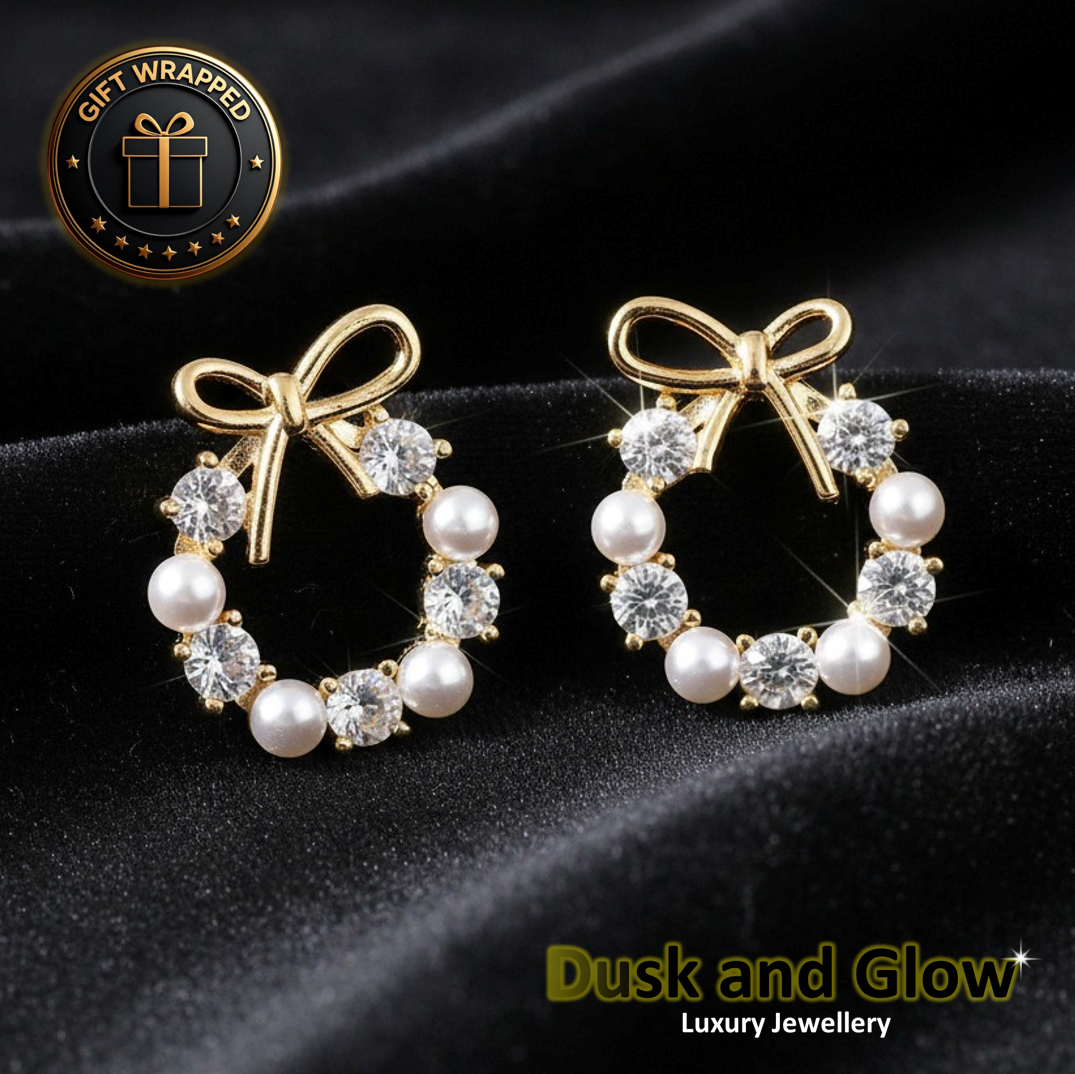 Cute Crystal CZ Faux Pearl Stud Earrings