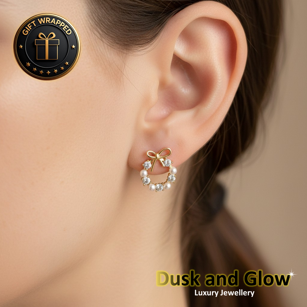 Cute Crystal CZ Faux Pearl Stud Earrings